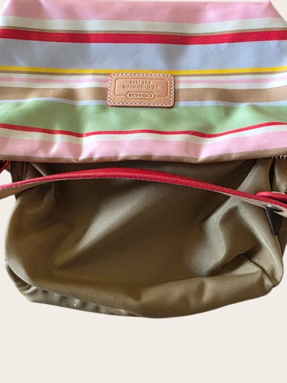Coach Hampton Watercolor Stripe Pouch Bag Y2K Vintage Vachetta Trim Rare - Picture 6 of 16